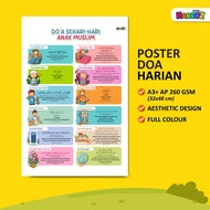 Poster A3+ Edukasi Doa Harian Anak Muslim Doa Sehari-Hari Anak Muslim Islami Poster Dinding Anak Pau