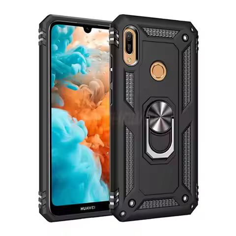 Armor Shockproof Silicone Metal Ring Case For Huawei P30 Pro P20 Lite Y5 Y6 Y7 Pro P Smart 2019 Hono