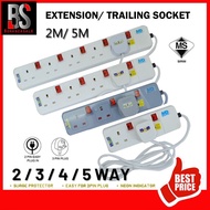 2M / 5M Extension Trailing Socket Plug Adapter (2 Way / 3 Way / 4 Way / 5 Way) - Sirim Approved