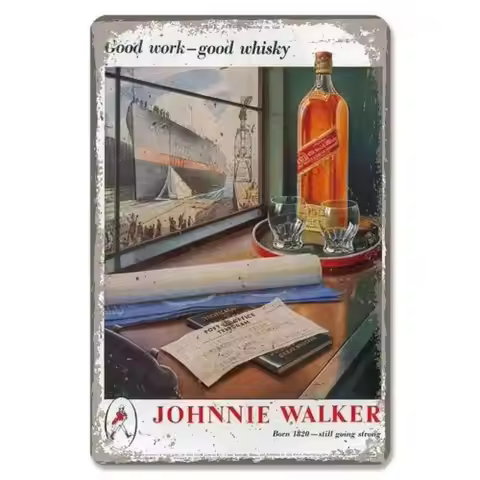 Johnnie Walker Vintage Whisky Metal Tin Sign Man Cave Wall Art Retro Decor
