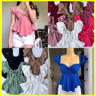 Barbara Ribbon Ruffles Top Bark Crepe