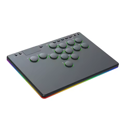 14 Keys Black Fighting Game Keyboard with RGB Arcade Fighting Stick Supports Hot Swap for Switch/Pla