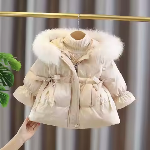 Girls' Down Jacket Children's Winter Thick White Duck Down Down Jacket Baby Girl's Waist Cinched Lig