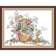 Joy Sunday Stamped Cross Stitch Ktis DMC Threads Chinese Cross Stitch Set DIY Needlework Embroidery Kit-Flowers and Straw Hat