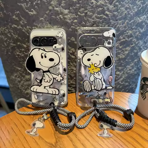 for Google Pixel 9 Pro XL Pixel 10 Pro XL Rope Strap Pendant Phone Case Sunglasses Car S-Snoopy Cart
