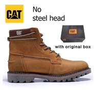 Caterpillar แท้ชั้นรองเท้าหนัง CAT Top รองเท้าบูท Martin รองเท้าบู๊ทสไตล์เรโทรเหล็ก Finger Anti-Smashing ความปลอดภัยรองเท้า