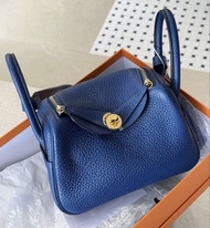 Hermes Mini Lindy stamp Y 深邃藍TC皮