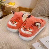 Disney Nick Wilde & Judy Hopps Couple Slippers Women's Slippers, Fuzzy Plush Unisex House Shoes With