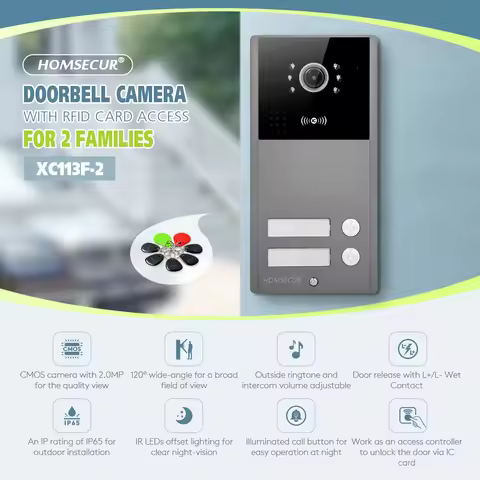 4 Wire XC113F-2 HD Outdoor Doorbell Camera IP65+5Pcs IC 13.56Mhz Keyfobs for Video Doorphone Call In