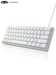 Magegee Ts91 60%迷你有線鍵盤,61個按鍵rgb背光,小巧便攜,適用於windows平板電腦、筆記本電腦、遊戲玩家,白色