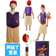 Myth Aladdin's Magic Lamp Story Character Costume Children's Coplay Performance Clothes Set Top Pants Hat Suit Terno for Kids Outfit