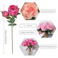 1pc Artificial Peony Flower Pot, 53cm (20.9 Inches) Tall, Available In Rose Red And Apricot Color, S
