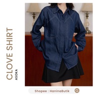 KEMEJA CLOVE SHIRT NAVY by ASOKA | Women's OVERSIZED shirts | Contrast Stitch Blouse Cotton Denim