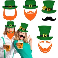 Irish National Day Festival Green Top Hat Beard Decoration St. Patrick cos Dress Up Hat Beard Set 9.