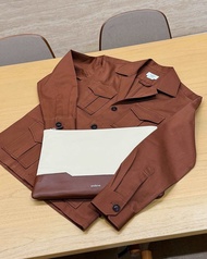 Archive Safari Jacket II (TerraCotta Brick) เสื้อแจ็คเก็ตซาฟารีผ้าคอตตอนทวิลญี่ปุ่นกระดุมเขาสัตว์แท้