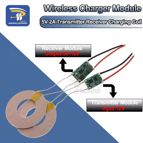 DC 9V-12V Large Current Wireless Power Supply Charger Module 5V 2A Transmitter Receiver Charging Coi