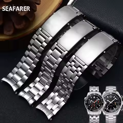 Top Quality 18mm 20mm 22mm Silver 316L Stainless Steel Watch Band For Omega Strap Seamaster Speedmas