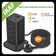 Tower Extension Plug with USB Type C Multi Plug Extension Socket Safety Mark Surge Protector