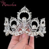 Pageant Rhinestone Silver Color Pearls Feather Diadems Miss-Universe Miss USA Tiaras And Crowns RE41