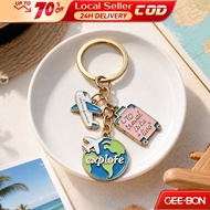GEEBON Cartoon Earth Plane Luggage Explore Enamel Keychain For Friendship Handmade Jewelry