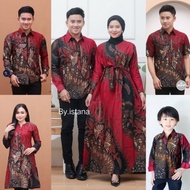 KEMEJA Batik keluarga - Set couple family Shirt Children And Gamis Tunic Tops For Women Men - Manok tarung Maroon