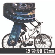 Bicycle Mtb Tapper Steel CrankSet 42t/34t/24t/170mm