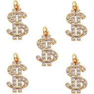 5 Pcs Money Sign Charm Dollar Charms Pendants Brass Micro Pave Cubic Zirconia Pendants for Jewelry N