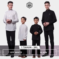Iqrac Kurta BILAL : SedondonAnak Dan Ayah (Off White | Black ) Hitam & Putih Budak & Dewasa Lelaki (