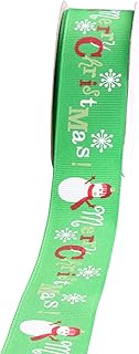 Green Christmas Ribbon for Crafts Polyester Christmas Grosgrain Ribbon for Gift Wrapping, Crafts, Hair Bow, Christmas Tree &amp; Wreath Decor, Xmas Party, Merry Christmas &amp; Snowman, 25mm x 1 Metre