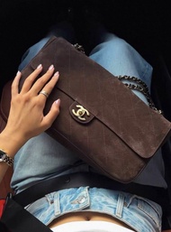 chanel 麂皮32cm 巧克力 機場包