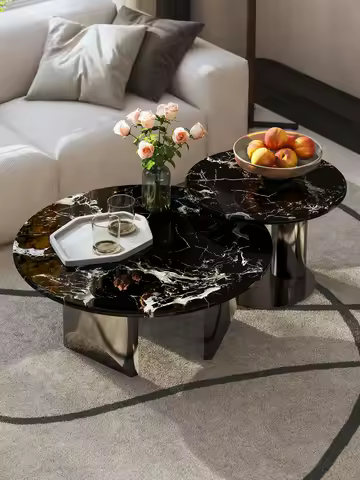 JC Italian Luxury Marble Coffee Table Black Rose Gold Round 2025 Wabi Sabi Living Room Set Minimalis