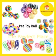 Mainan Haiwan Bola Pet Toy Ball Cat Kitten Toys Colorful Ball Soft Fuzzy Balls Sisal Ball Spring Tin