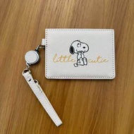 日本 PEANUTS 史努比 SNOOPY 灰色皮革 LITTLE CUTE 彈繩扣 卡片 證件套