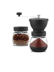 1入組手動咖啡豆研磨機，陶瓷磨芯手搖式小型咖啡磨，包含2個玻璃瓶(每瓶11安士)，不鏽鋼手柄，適用於家庭、露營、旅行