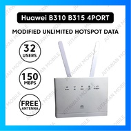 Modem Router Huawei Modified Unlimited Hotspot Support 4GLTE Huawei B310 B315 4PORT