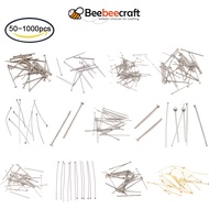 BeeBeecraft 50~1000pc 12~50mm 304 Stainless Steel Headpins Ball/Flat Head Pins Jewelry Finding for Jewellery Making