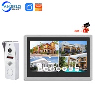 4CH วิดีโออินเตอร์คอมพร้อมกล้องสมาร์ทโฮม Tuya 10นิ้วหน้าจอสัมผัส1080P วิดีโอกริ่งประตู Intercoms สำห