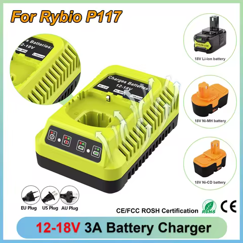 P117 3A Battery Charger Compatible For Ryobi 12V-18V Ni-Cd Ni-Mh Lithium Battery Charger with LED In