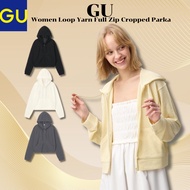 GU Japan Women Loop Yarn Full Zip Cropped Parka Trendy Knit Hoodie Lightweight Jacket
