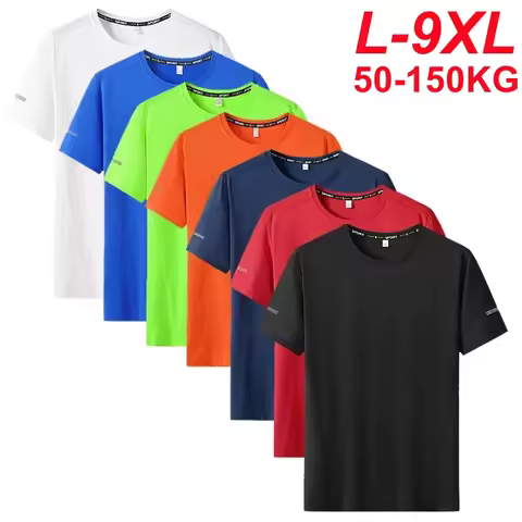 Plus Size 6xl 7xl 8xl 9xl Summer Big Tops Tees Quick Dry Slim Fit T-shirt Men Sport Mesh Short Sleev