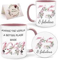 75th Birthday Gifts for Women Her, 1951 Vintage Birthday Coffee Mugs with Silicone Coaster, Fabulous