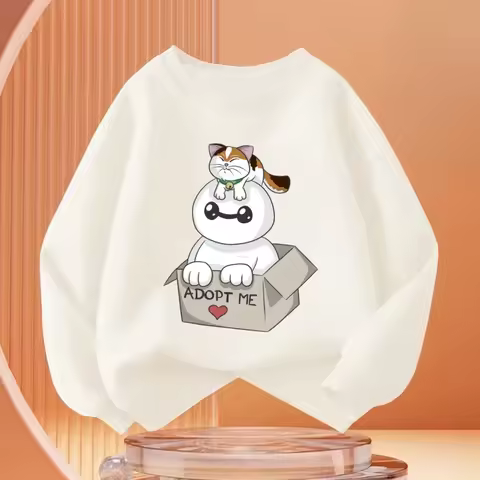 Cute Baymax & Cat Kids Casual Crew Neck Sweatshirt