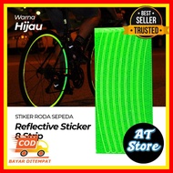 PUTIH MERAH HIJAU Reflective Bicycle Wheel Sticker 8-STRIP Sticker~Green|Blue|Yellow|White|Red|Orange