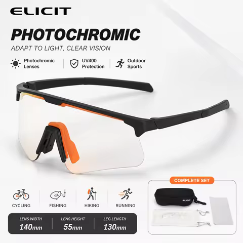 ELICIT Photochromic UV400 Cycling Sunglasses Anti Glare Lightweight Eyewear Running Hiking Mountain