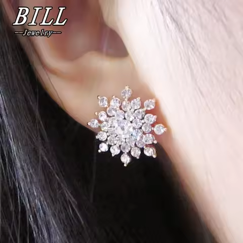 Hot Fashion Brincos Girls Earing Bijoux Sliver-color Snowflake Stud Earrings For Women Wedding Jewel