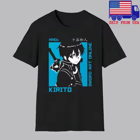 Sword Art Online SAO Kirito Anime Men's Black T-shirt Size S-5XL