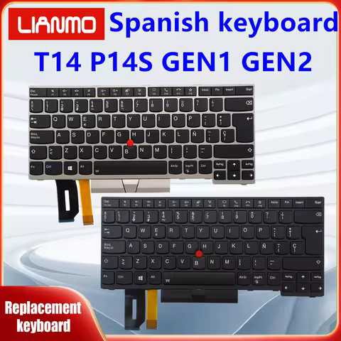 Spanish Notebook Keyboard Suitable for Lenovo ThinkPad T14 P14S GEN1 T14 P14S GEN2 Silver Black Back