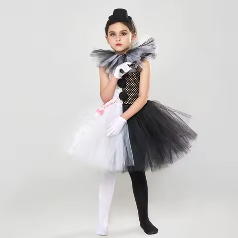 Kids Scary Killer Clown Costume Art Terrify Girls Bleeding Halloween Fancy Tutu Dress Outfit Childre