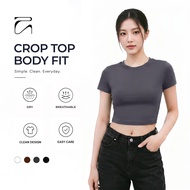 Aerostreet Perfect Fit Women's Basic Top Fitted Tshirt Hanni Dark Grey Crop Top Shirt Sleeve Cotton 