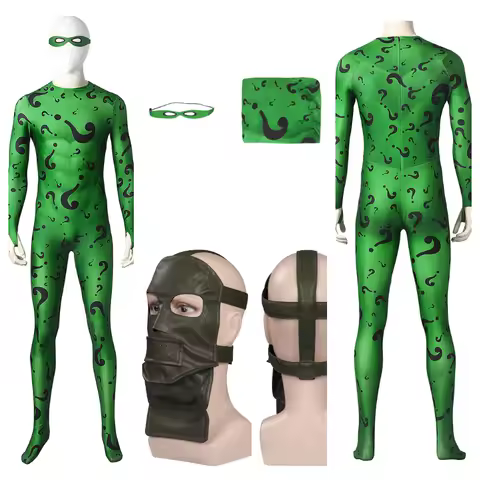 Riddler Cosplay Costume Adult Men TV Fantasy Jumpsuit Mask Headgear Outfits Halloween Carnival Party